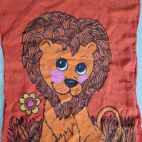 Vintage Retro 70s Tea Towel Lion and Mouse - Picture 7 of 9